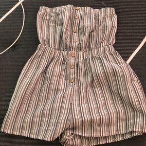 Gray/White striped Romper